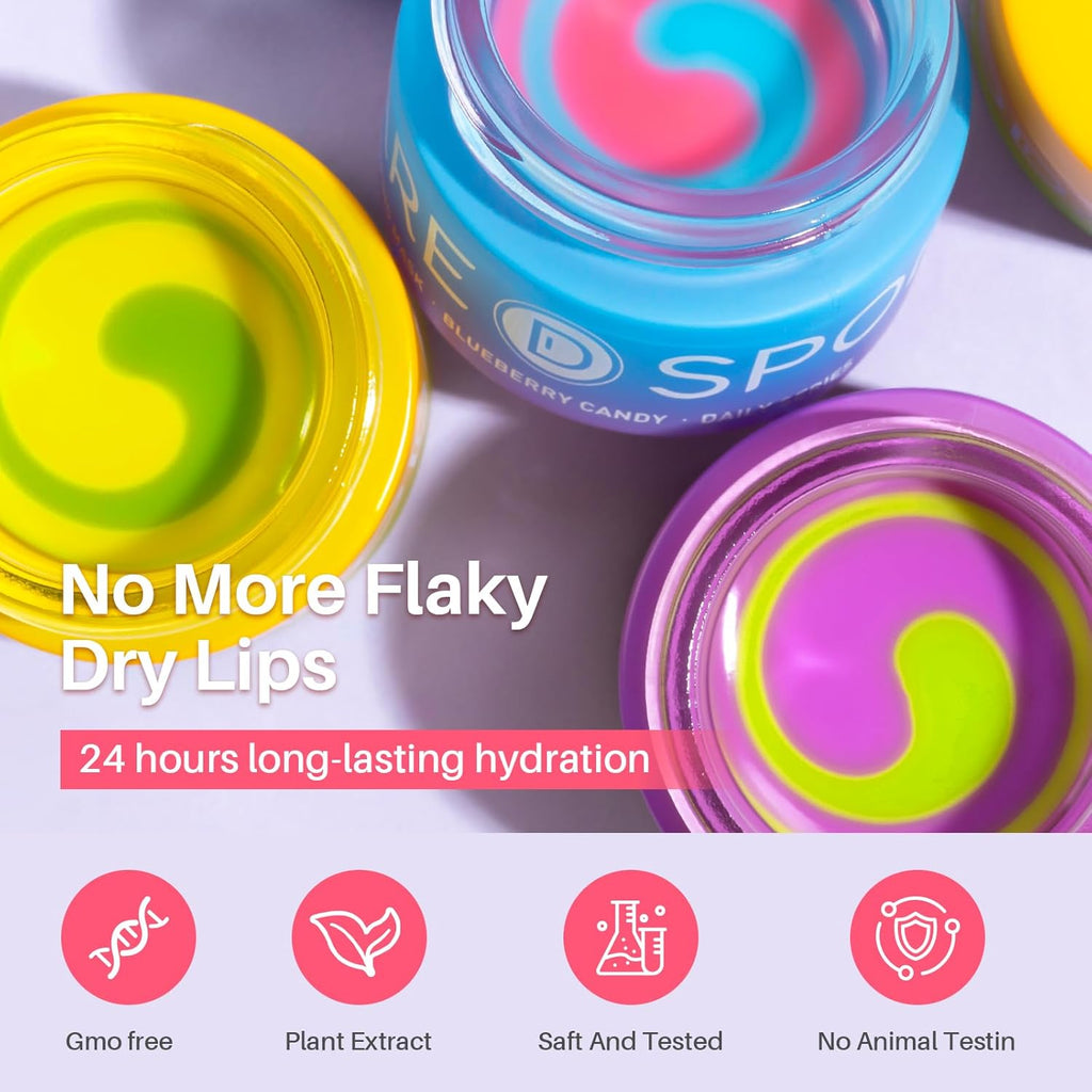 SPODARE 3-in-1 Dual-Color Lip Mask Set - Hydrating & Repairing for Dry Lips | Blueberry, Grape & Lemon, 1.26 Fl Oz