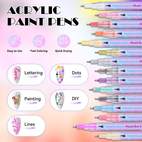 15 Colors Nail Art Pens Set, 2026 New Nail Art Markers for Gel Nails, DIY Nail Art Pens for Painting Nails, Quick-drying Nail for DIY Nails Art Design Manicure Tools TA640-15