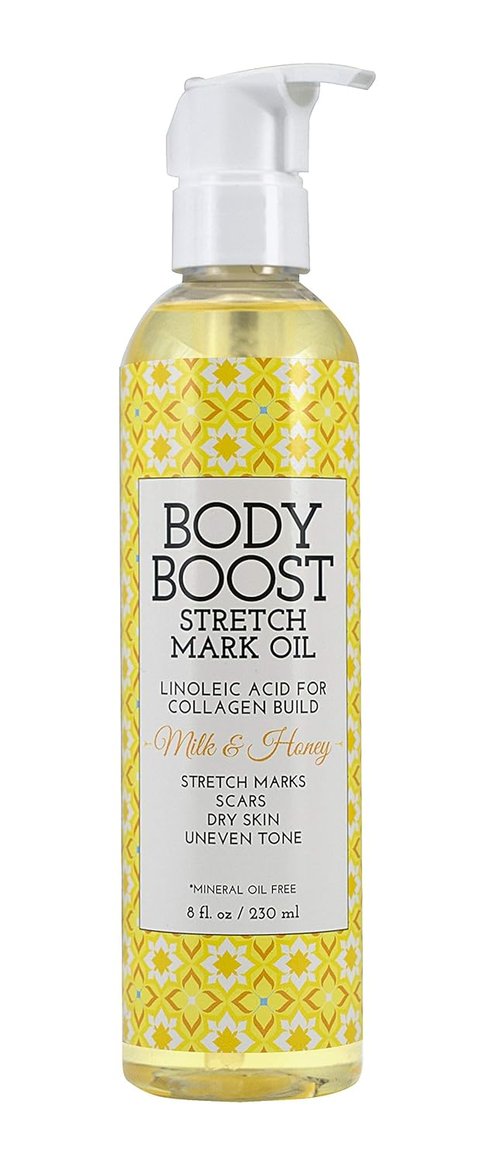 Body Boost Milk & Honey Stretch Mark Oil - 8oz | Safe for Pregnancy & Nursing, Reduces Scars