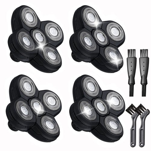 4 Pack Head Shaver Replacement Blades, 5 Blades Shaver Replacement Heads for Bald Men Universal Head and Face Electric Razor Kit with 4 Cleaning Brush