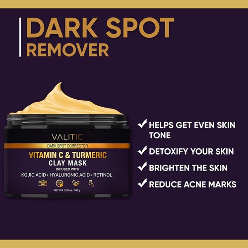 VALITIC Vitamin C & Turmeric Clay Mask - Dark Spot Corrector with Kojic Acid & Retinol - 100g Skin Care Essential
