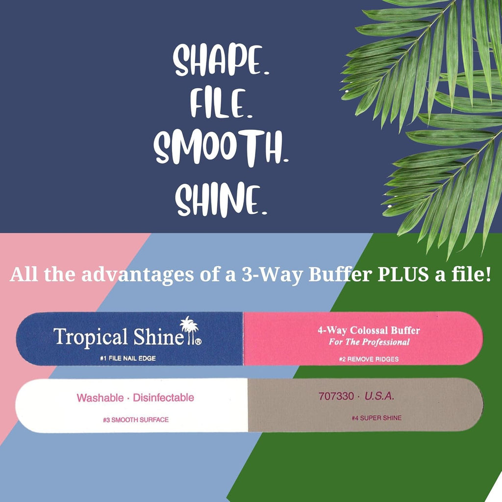 Tropical Shine Colossal 4-Way Nail Buffer - Professional File for Shaping & Smoothing - Compact Blue-Pink Design