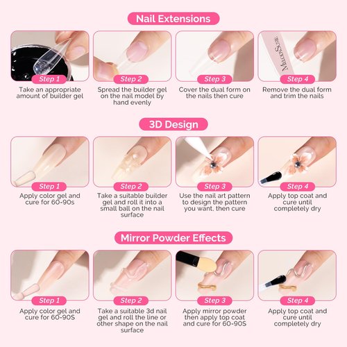MelodySusie Solid Builder Nail Gel 3D Gel Nail Art 4 in 1 Non-Sticky for Extension UV Glue for Acrylic Nails Clear 60ML
