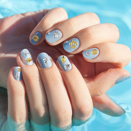 Pndeyo 2 Disc Ocean Nail Art Charms, Beach Starfish Sea Seashell Nail Decal, Alloy 3D Gems Jewelry Decoration Supplies for Manicure DIY Embellishments 12 Style- Silver & Gold