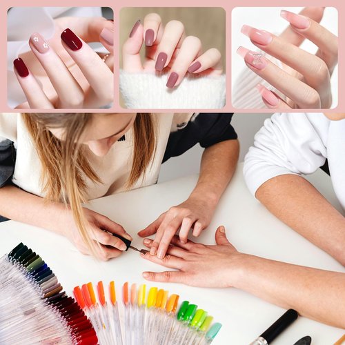 CZWESTC 300 Pcs Nail Swatch Sticks with Number Stickers, Clear Square-shaped Nail Polish Sample Swatches with Ring for Color Display and DIY (50 pcs/string)