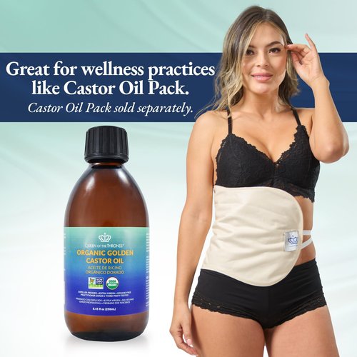 QUEEN OF THE THRONES Organic Golden Castor Oil | 100% Pure for Hair, Skin, Nails, Brows & Lashes | Hexane-Free | USDA Certified [8.4oz (250ml)]