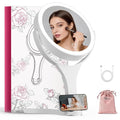 Hasipu Portable Travel Makeup Mirror with Lights – 360° Rotating with 1X/10X Magnifying, Rechargeable Tabletop Handhold Hanging 3 in 1 Mirror (White)