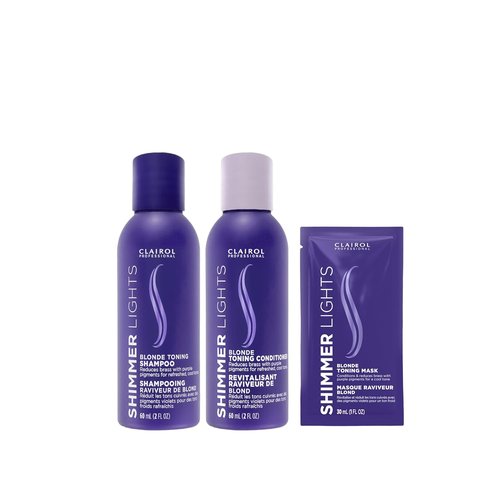 Clairol Professional Shimmer Lights Purple Shampoo & Conditioner Bundle - Neutralizes Brass & Yellow Tones for Blonde, Silver & Gray Hair | Trial Size