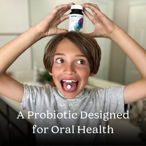 SUPER TEETH Oral Probiotic for Kids & Adults | 60 Mint Lactobacillus Reuteri Chewable Tablets | Freshens Bad Breath & Fights Cavities with BLIS M18 | Dental Probiotic to Support Oral Health