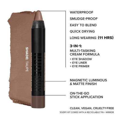 Nudestix Bright Nude Eyes Mini Kit – 3-Piece Cream Eyeshadow Pencil Set with Matte & Luminous Finishes | Long-Wear, Vegan Eye Makeup Crayons for Highlighting & Defining | Travel-Size Clean Beauty