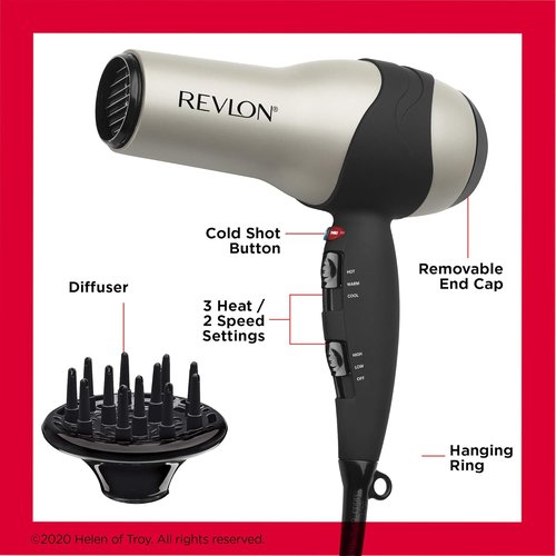 REVLON Turbo Hair Dryer - 1875 Watts for Maximum Shine & Fast Drying | Sleek Silver Finish