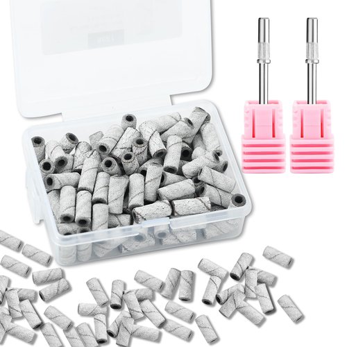 C12rtive 100 Pcs 3mm Professional Small Sanding Bands & 2Pcs Small Mandrel Bit Set for Nail Drill,150# Upgrade Design 3mm Nail File for Manicures and Pedicure with Stainless Steel Shaft