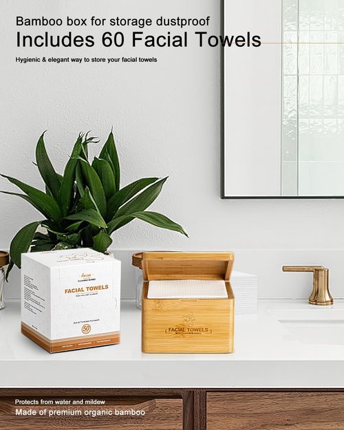 Clean Facial Towels,1 Box with 60 Ct Disposable Face Towels - Premium Facial Cleansing Cloths & Towelettes, Perfect for Skincare Routine - Biodegradable, Travel-friendly, and Eco-friendly