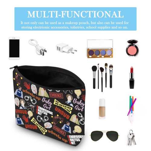 TV Show Inspired Gift TV Show Merchandise Zipper Pouch Spencer Lover Gift Crime Show Makeup Bag for Crime Fans(Crime TV Pattern Black)