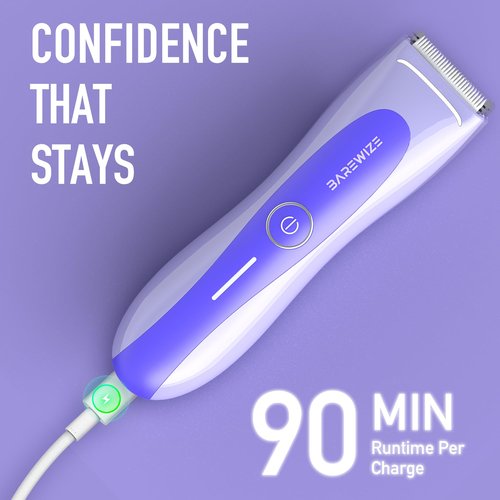 BAREWIZE Bikini Trimmer for Women, Electric Shaver for Women | LED Light, IPX7 Waterproof, USB-C Rechargeable, Ceramic Blade | Electric Razors for Women, Pubic Hair Trimmer Women (Violet Haze)
