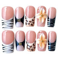 Handmade Press On Nails 3D Floral & Animal Print Medium/Short Square Leopard/Zebra/Yellow Floral Thick Reusable Acrylic False Nails (Prairie, S)
