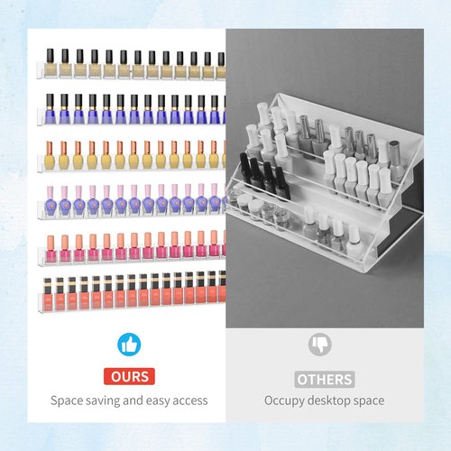 Sezanrpt 32 Inches Acrylic Nail Polish Rack Shelf for Wall, Clear Nail Polish Organizer Wall Mounted for 192 Bottles, 6 Pack
