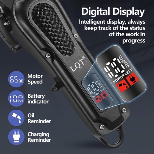 LQT® Men's Professional Hair Clippers Kit，Cordless & Corded Barber Clippers Set，Grooming Rechargeable Beard Trimmer with Adjustable Blade Black