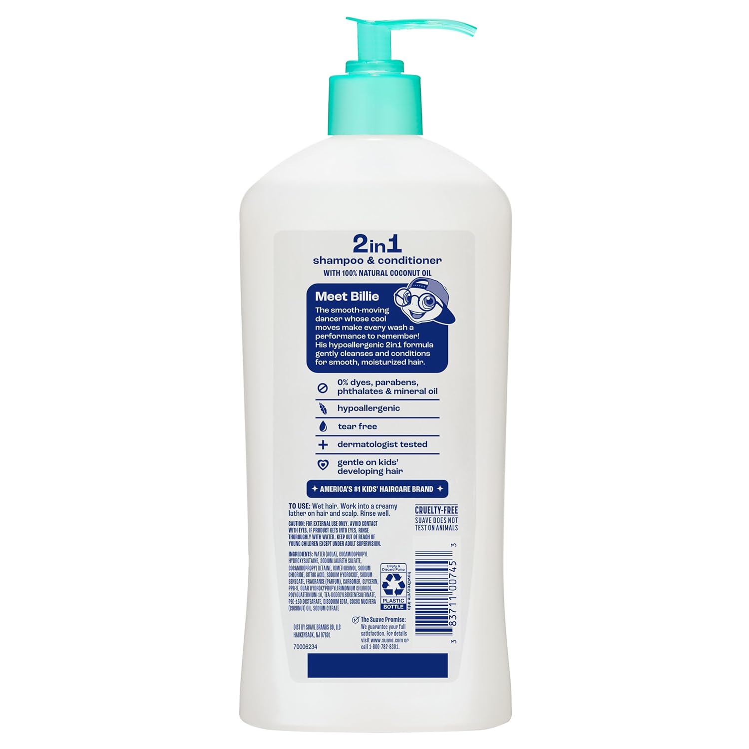 Suave Kids 2-in-1 Shampoo & Conditioner - Tear-Free, Hypoallergenic Coconut Oil Formula | 18 FL OZ, 6 Count