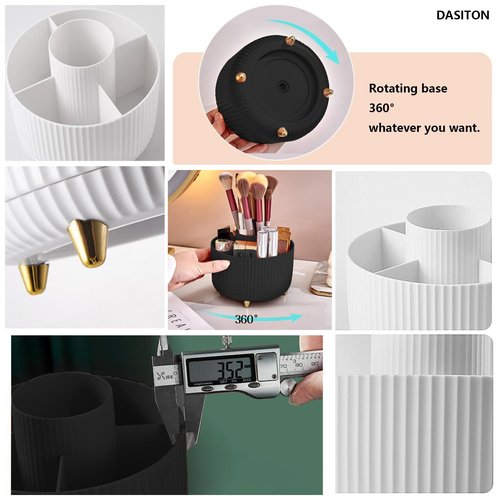 DASITON Large Capacity Makeup Brush Holder,360° Rotating Makeup Organizer,5 Slot Makeup Brushes Cup,for Vanity Decor,Bathroom Countertops,Desk Storage Container,Cosmetic Display cases(Black)
