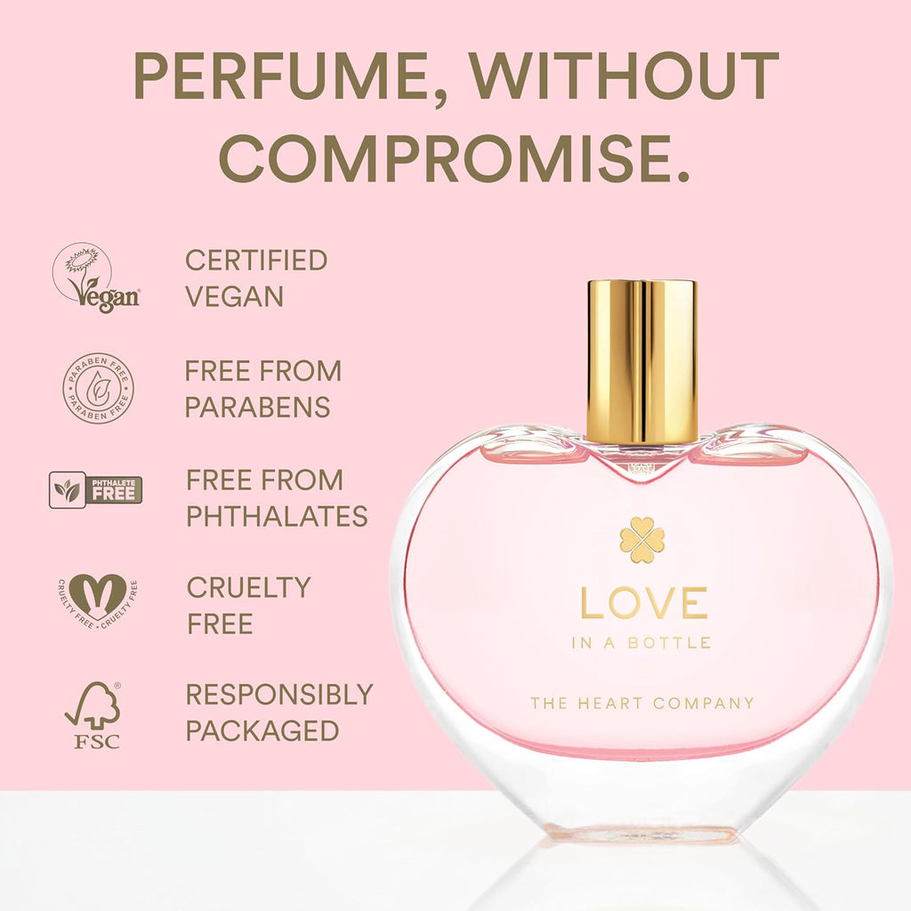 The Heart Company Love In A Bottle - Floral & Sweet Vegan Perfume for Women | Eco-Friendly Eau de Parfum - 75ml