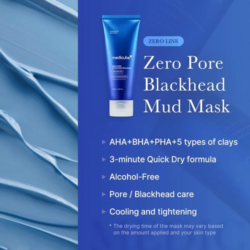 Medicube Zero Pore Blackhead Mud Facial Mask - Cooling & Pore Tightening - Quick Dry AHA/BHA/PHA Formula - 3.52 oz