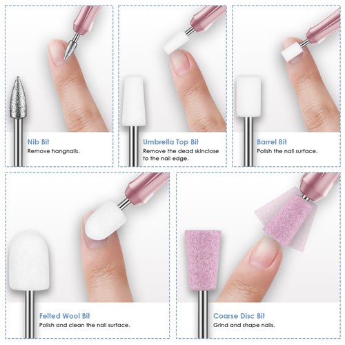 Depvko 22pcs Nail Drill Bits Set, Professional 3/32'' Ceramic Safety Drill Bits Nail Tech, Cuticle Remover Drill Bit for Acrylic Gel Efile Nail Drill, Nail Manicure Pedicure Set, Salon Home