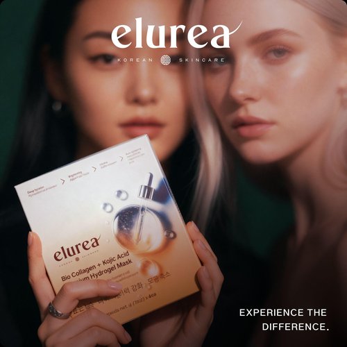elurea Bio Collagen Mask + Kojic Acid Premium Hydrogel Face Mask (4 masks), Korean Mask for Luxury Beauty, Collagen Mask for Self Care, Korean Skincare, Hydrating Face Mask, Stocking Stuffers