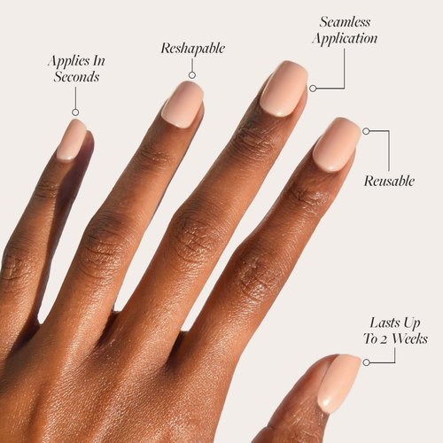 Glamnetic x GLAMZILLA Press On Nails - Salon Quality Short Squoval Nude Nails | 30-Piece Kit with Glue, 15 Sizes