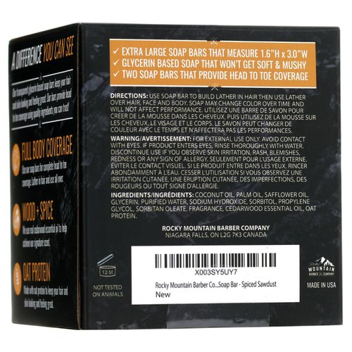 Skiennix Men’s All-in-One Shampoo & Body Soap Bars - Extra Thick Glycerin - 2 Bars, Spiced Sawdust Scent, 14.5 oz