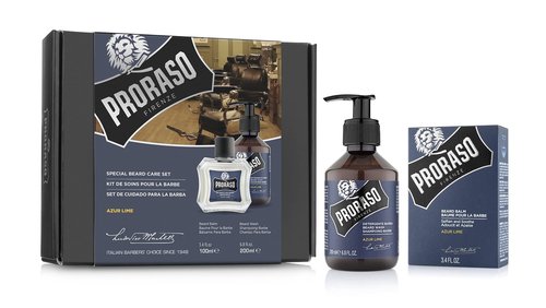 Proraso Azur Lime Beard Care Duo Kit - Beard Wash and Balm with Fresh, Citrus Scent for New or Short Beards - Premium Italian Gift Set for Men