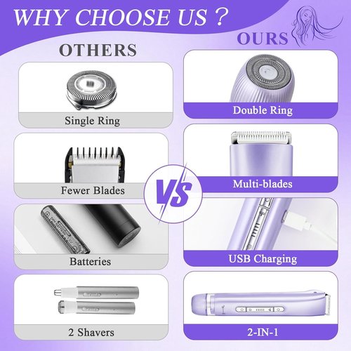Bikini Trimmer for Women Dual Head Electric Razors IPX7 Waterproof, Electric Shaver for Facial Private Hair, Anniversary Birthday Christmas Gifts for Women self Care, Stocking Stuffers for Teen Girls