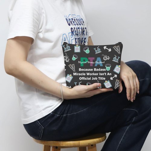 PTA Cosmetic Makeup Bag Physical Therapy Assistant Gift Physical Therapist Appreciation Gift PTA Graduation Gift (PTA Black Bag)