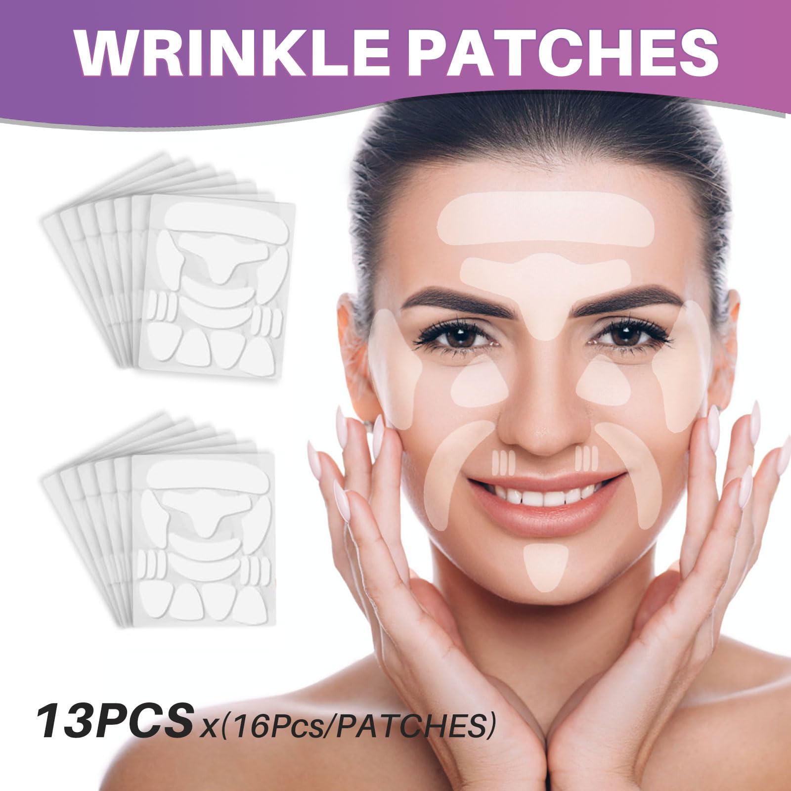 WENLIHAOBO Facial Wrinkle Patches 208 Pcs,Anti Wrinkle Smoothing Strips,Set of Reusable Face Tape for Reducing Forehead Eye and Upper Lip Patches,Complete Treatment Set