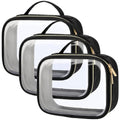 PACKISM TSA Approved Toiletry Bag - 3 Medium Clear Makeup Bags | Quart Size, Water Resistant PVC, Black