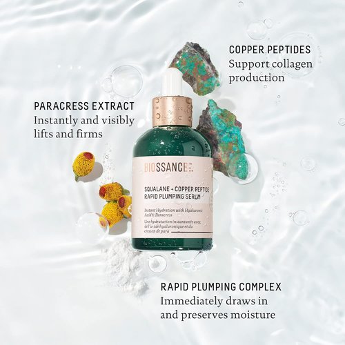 Biossance Squalane + Copper Peptide Rapid Plumping Serum - Vegan Face Serum for All Skin Types | Firming & Hydrating