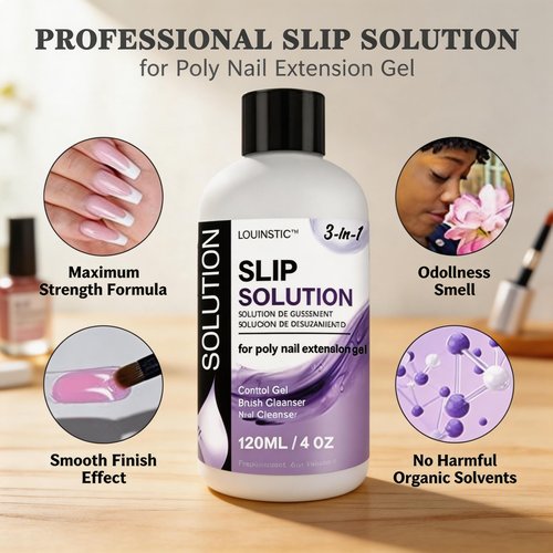 LOUINSTIC Poly Nail Gel Slip Solution - 4oz Slip Solution for Poly Nail Extension Gel, Anti-Stick Slip Solution for Nails, Brush Clean Liquid, Easy to Use, Beginners, Home Salon