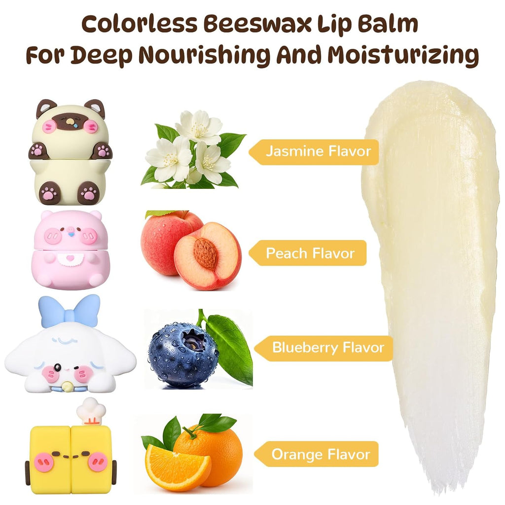 SUSIKEKI Cloud Comfort Lip Balm - 4 Fruit-Flavored Moisturizing Balms | Repair Dry Lips with Blueberry, Jasmine, Orange & Peach