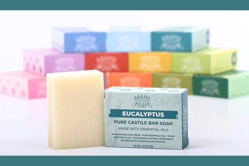 Adams Handmade Soap Eucalyptus Pure Castile Bar Soap – 4.5 oz | Vegan, Cold Process, Essential Oils, 84% Organic, Fair Trade, No Additives, USA Made