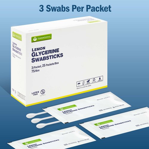 Lemon Mouth Swabs for Hospice Patients - Pack of 75 Lemon Glycerin Oral Swabs for the Elderly - Refreshes and Moistens the Mouth, Teeth, and Gums