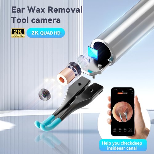 Ear Cleaner Tweezers with 6 Ear Spoon, Earwax Removal Kit with Light, Ear Cleaning kit for iOS & Android, Black