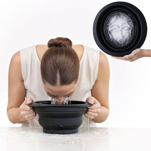 Icy-Mojo Facial Cold Plunge™ | Collapsible Silicone Ice Facial Bowl with Built-In Ice Tray | Portable Face Ice Bath for Skin Tightening, Puffiness, Acne Relief & Glow (Soft Pink) (Dark Blue)