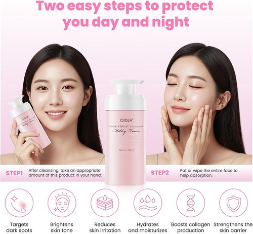 PDRN Pink Niacinamide Milky Toner - Hydrating & Soothing Formula for Glass Glow Skin | 230ml (7.78 fl. oz.)