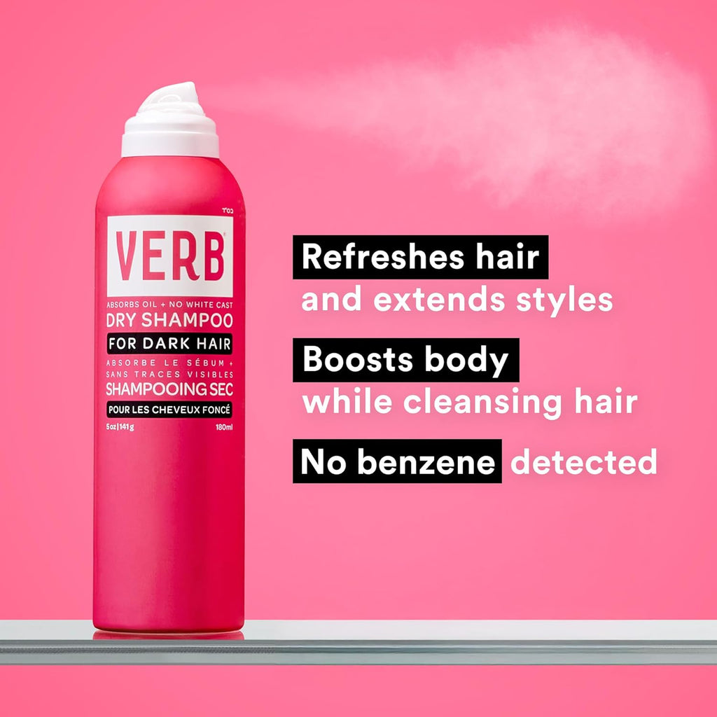 VERB Dry Shampoo Dark - Refreshing Spray to Absorb Oils & Extend Styles - Vegan, Paraben-Free