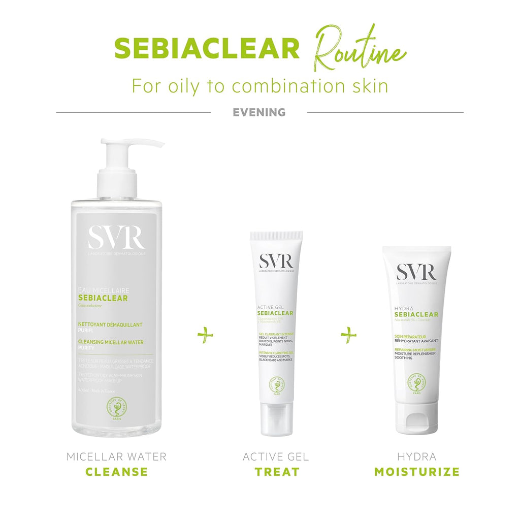SVR Sebiaclear Micellar Water - Purifying Makeup Remover for Oily & Sensitive Skin | 13.5 fl. oz.