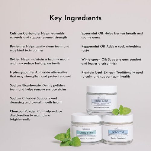 Just Ingredients Remineralizing Tooth Powder - Fluoride-Free, Whitens, Vegan, Clean - 1 oz Whitening