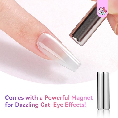 SAVILAND Glazed Nails One-Step Gel Nail Polish: 0.5 OZ Cat Eye Gel Polish Art Pen 5-in-1 Jelly Silver One-Min Formula 15 ML Color Builder Base & Top Polish Reinforcement Magnetic Nail Polish Art DIY
