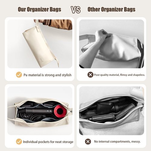 Veki PU Leather Travel Case for Dyson Airwrap Styler, Portable Travel Storage Bag for Shark Flexstyle Air Styling & Drying System, Waterproof Carrying Case Organizer Airwrap Styler (Triangles, Beige)