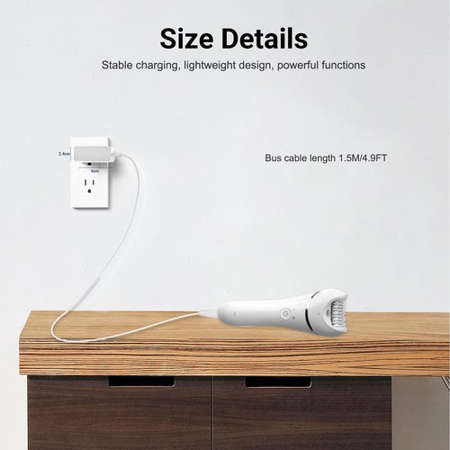 Charger Compatible with Philips Epilator Wet & Dry Series 8000 BRE700/04 BRE720/14 BRE740/14 Shaver and Trimmer for Women Replacement Power Adapter 15V Charging Cord Cable White