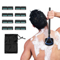 ZOMU Back Shavers for Men:Back Hair Shaver and Body Shavers for Men with Safety Blade Technology & Ergonomic DIY Long Handle, Wet or Dry Shaving,Blue(Replaceable 8PCS 3.5inch Blades Included)